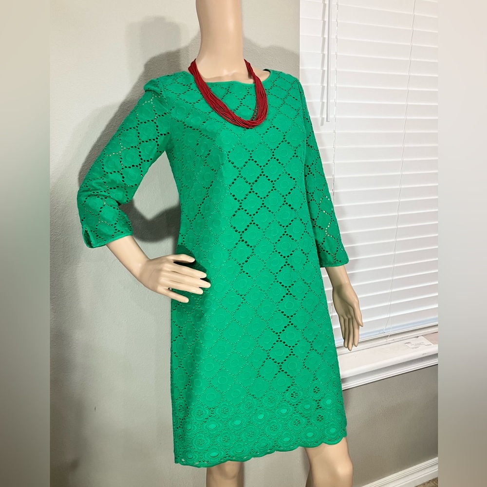 Talbots🍀 Elegant Green Lace Like Dress